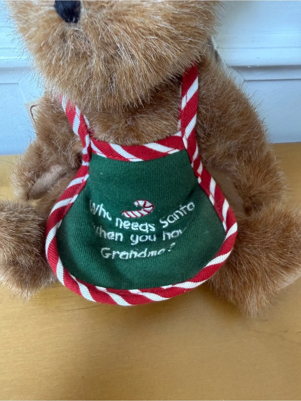 Boyds Bears Brown Plush Bear with Green Apron and Red Trim